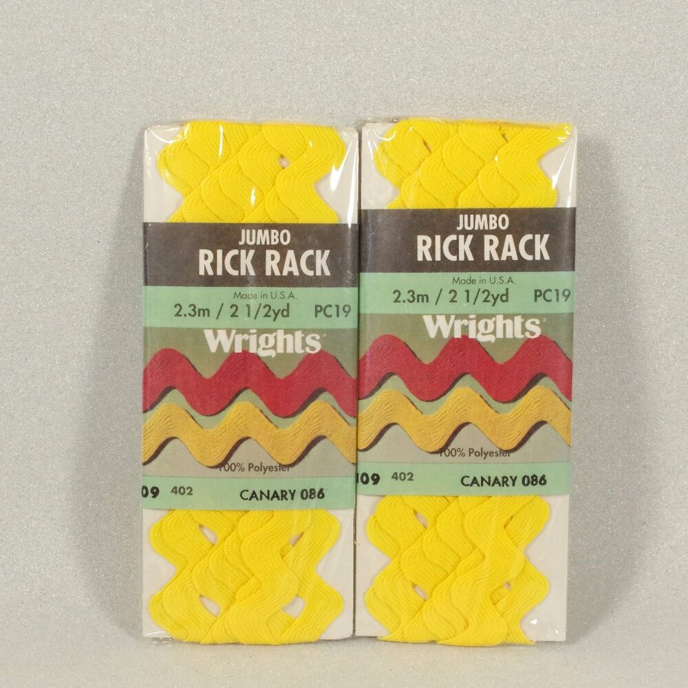 Vintage 2 Pkgs Jumbo Rick Rack Canary 086 Yellow 4 Yards / 4.6m Total